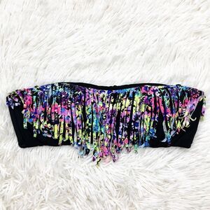 Victoria’s Secret Swim Black Bandeau Fringe Bikini Top Size Small